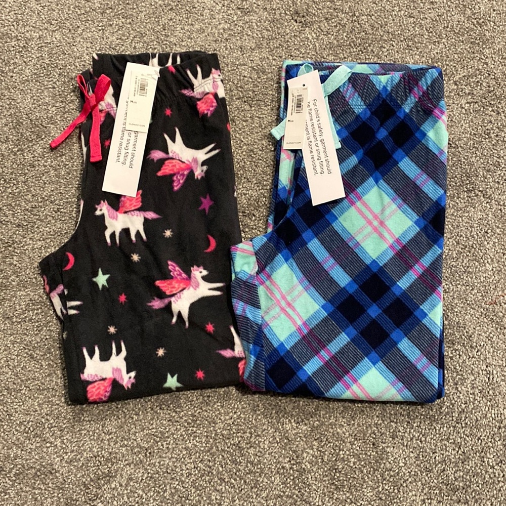 Old Navy brand girls cozy pajama pants, both NWT. Size Medium (8).